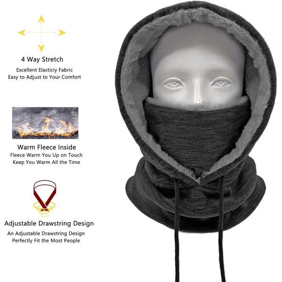 Balaclava Ski Mask for Men and Women Fleece Face Neck Warmer Hood for Winter - Picture 3 of 6